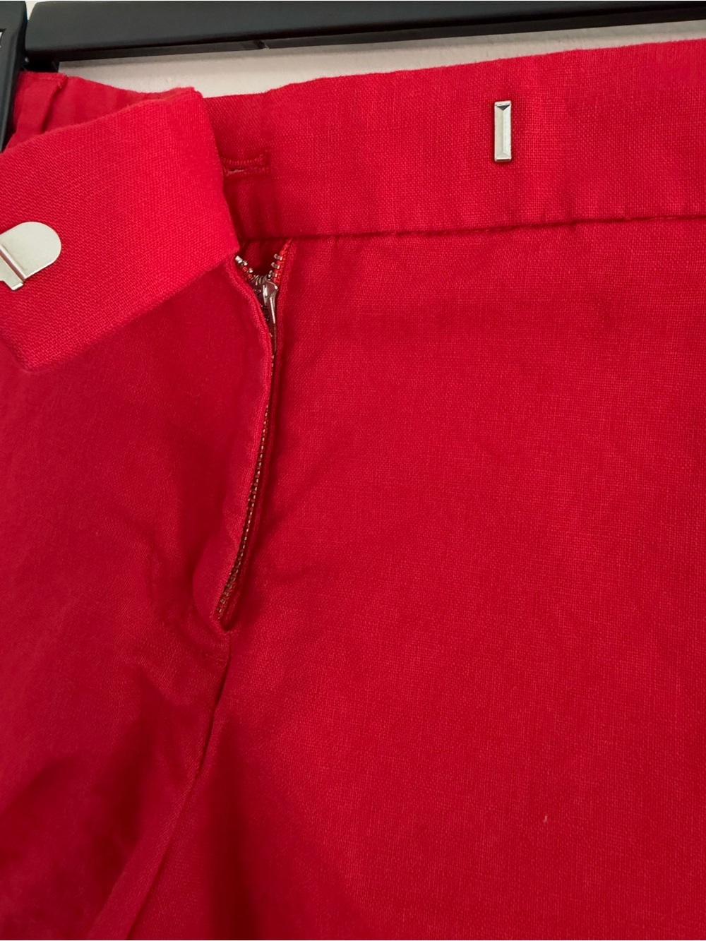 J Crew Scalloped Hem Linen Blend Shorta Womens 8 Red Summer Resort Stretch Chic - Picture 5 of 9